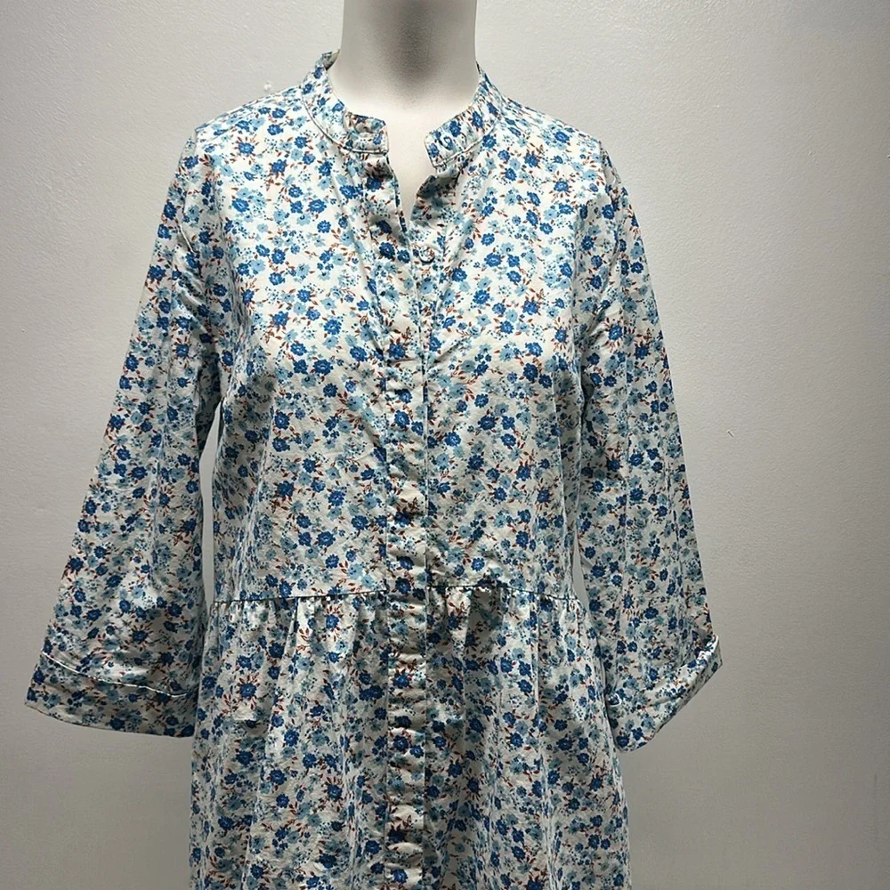 Tuckernuck Royal Shirt Dress Collared Bluebell Floral Ditsy Calico Blue Medium